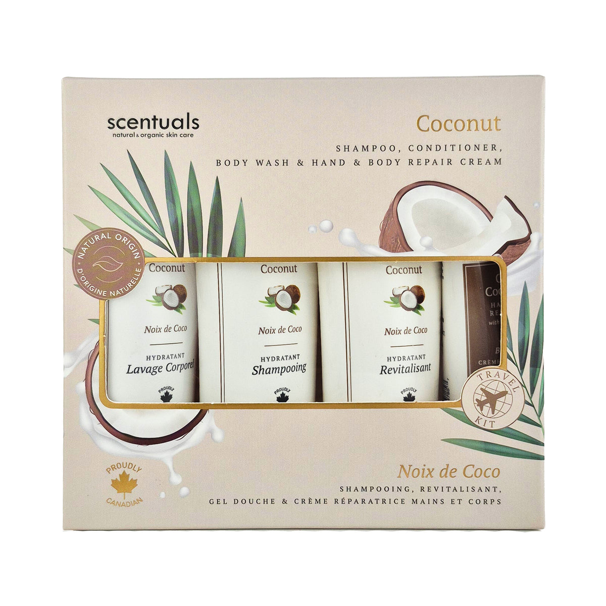 Centered View of Scentuals Coconut travel kit.