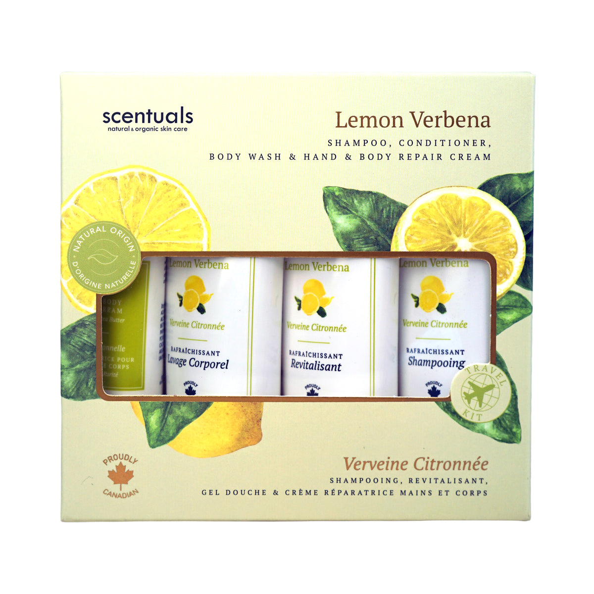 Centered view of Scentuals Lemon Verbena trave kit.