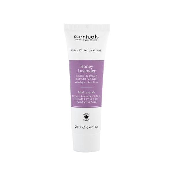 Scentuals Honey Lavender Hand Repair Cream with organic shea butter, 20ml in size.