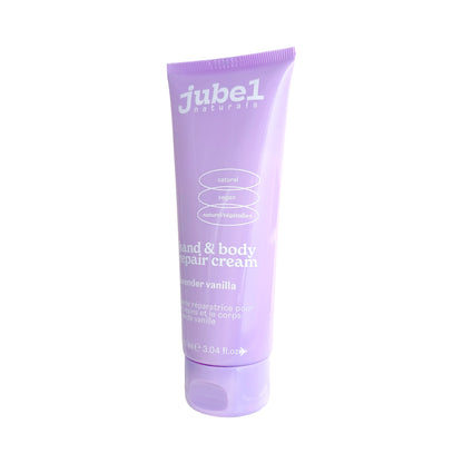A purple tube of Jubel Naturals' Lavender Vanilla angled to the left.