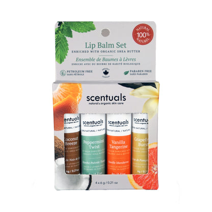 Centered View of lip balm set.