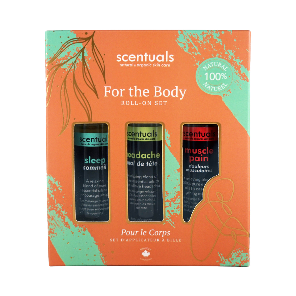 Scentuals roll-on set contianing Sleep, Headache, and Muscle Pain Roll-ons.