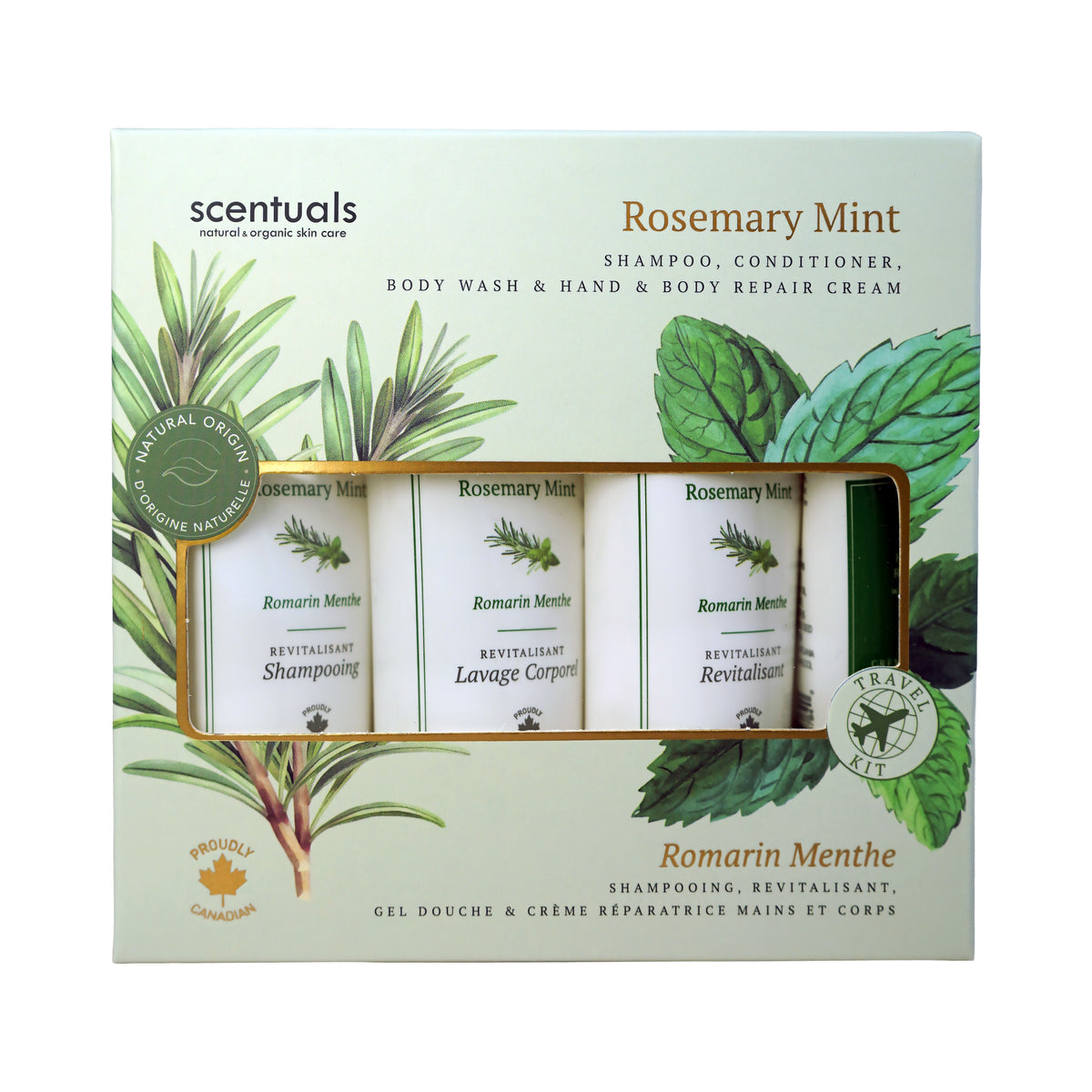 Centered view of Scentuals' Rosemary Mint travel kit.