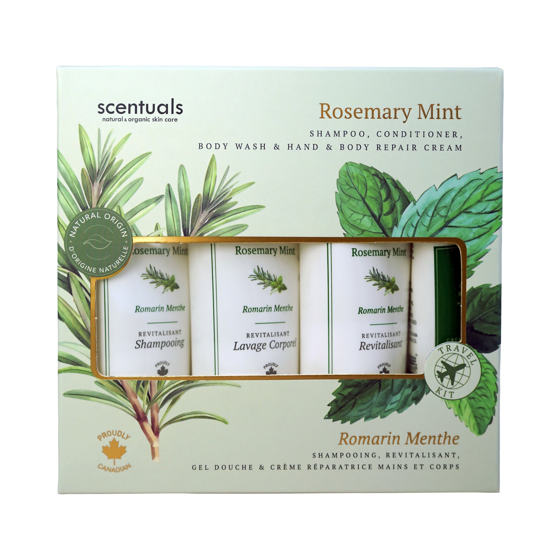 Centered view of Scentuals' Rosemary Mint travel kit.
